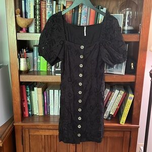 Free People - Size 6- Black eyelet dress with buttons